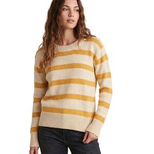 J Crew Womens Sweater Sz S Striped Gold & Beige Long Sleeve Cotton Crew Neck